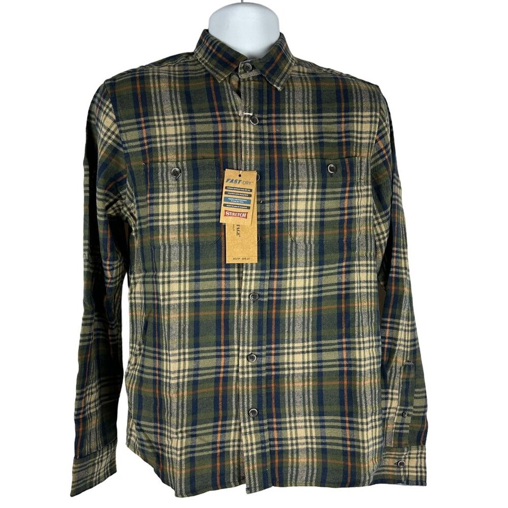 Tailor Vintage Luxe Performance Mens Army Telluride Plaid Flannel Shirt Size S